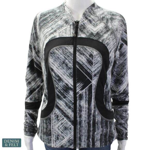 Lululemon Karmacollected Jacket Black White Brush Print Full Zip Size 4 - Picture 5 of 16